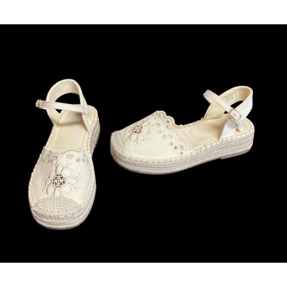 Zara Girls Embroidered Espadrilles Sandals Sz 33 (1.5-2)